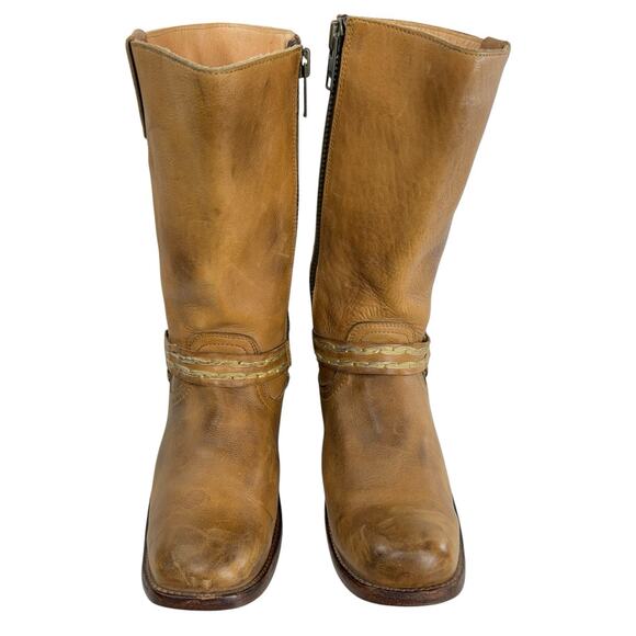 Bed Stu Harness Biker Western Moto Boots Tan Leather Distressed Women Size 10 - Picture 2 of 12